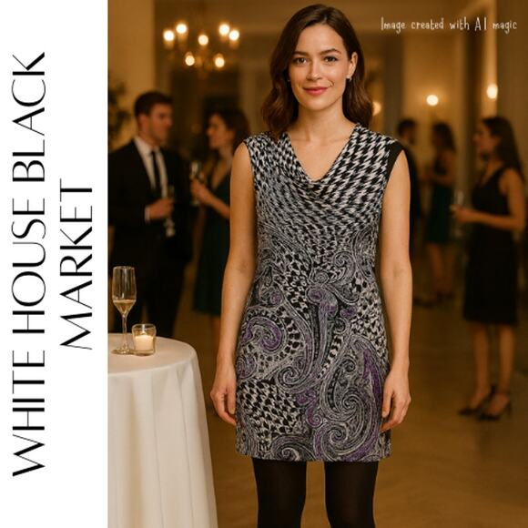 WHITE HOUSE BLACK MARKET Sleeveless Drape Neck Sheath Mini Dress, S - Picture 1 of 10
